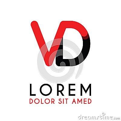 Something like initial Letter VD with red Black and has rounded corners Vector Illustration