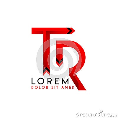 Initial Logo TR Uppercase Red Black Ribbon Simple Logo Design 3 Vector Illustration