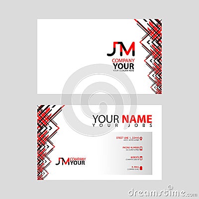 The JM logo on the red black business card with a modern design is horizontal and clean. and transparent decoration on the edges. Vector Illustration