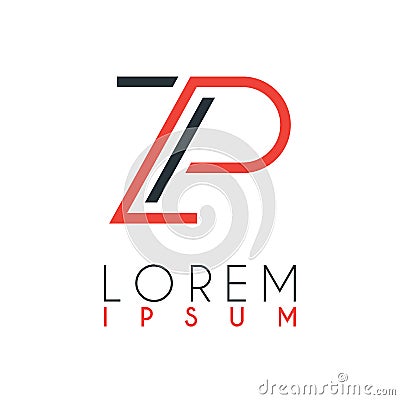 The logo between the letter Z and letter P or ZP with a certain distance and connected by orange and gray color Vector Illustration