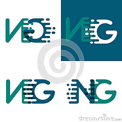 NG letters logo with accent speed in green and dark purple Vector Illustration