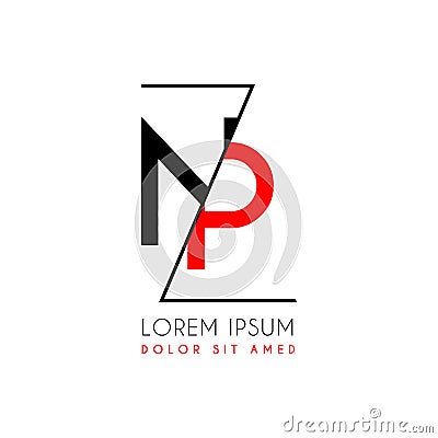 NP logo letter separated by a black zigzag line Vector Illustration