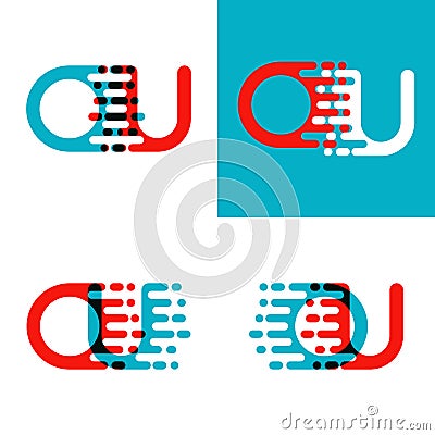 OU letters logo with accent speed in red and blue Vector Illustration