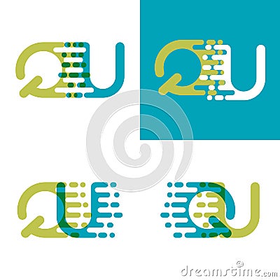 QU letters logo with accent speed in blue and light green Vector Illustration