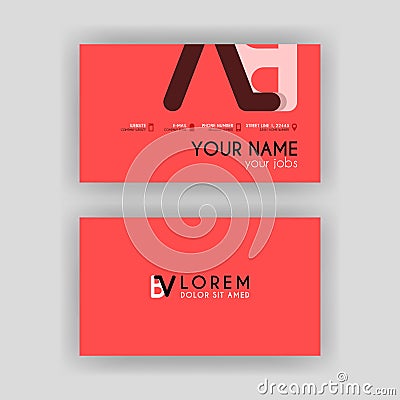Simple Business Card with initial letter BV rounded edges Vector Illustration