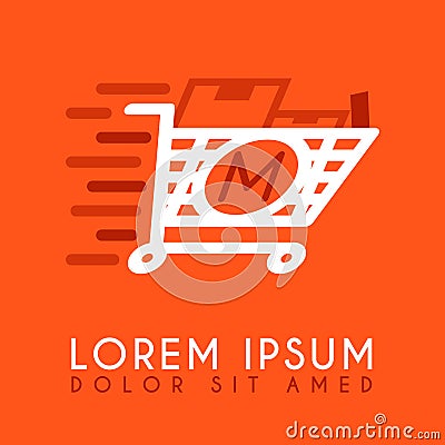 Vector White and Orange Shopping Cart Letter M Logo design Vector Illustration