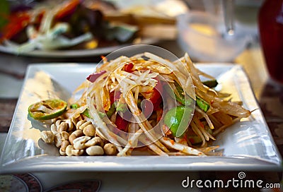 Somtam or papaya salad, Thai food Stock Photo