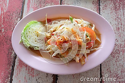 Somtam thai of Thai foods in dish Stock Photo