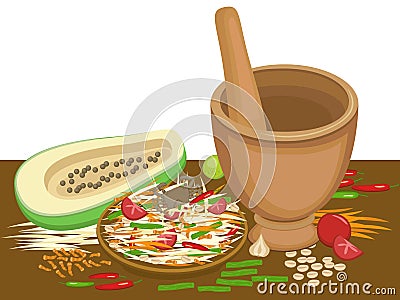 Thai food / Somtum / Papaya Salad Vector Illustration