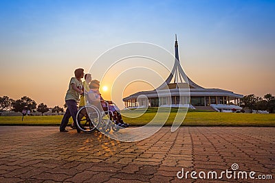 Son and daughter take her mother Editorial Stock Photo