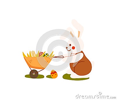 Son rabbit with cart Vector Illustration