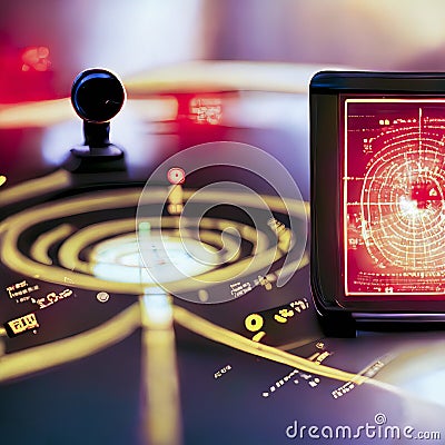 Sonar Screen for Submarines And Ships. Radar Sonar with Object on Map. Futuristic HUD Navigation Monitor Stock Photo
