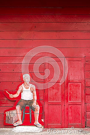 SONGKLA, Thailand - OCT 24: Art on the wall at Hub Hoe Hin, Red Editorial Stock Photo
