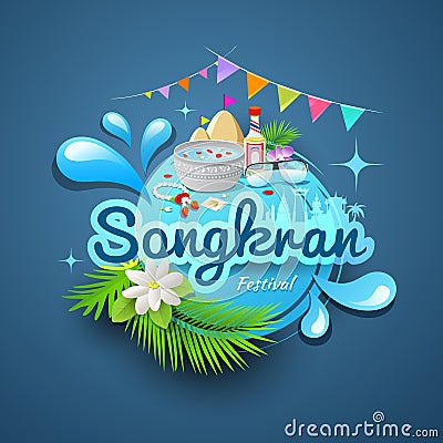 Songkran festival of Thailand logo design Vector Illustration