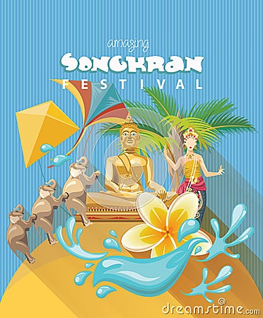 Songkran Festival in Thailand. Thai holidays. Vector Illustration