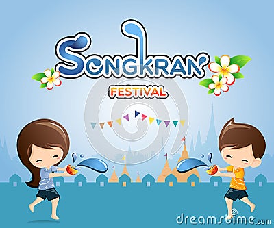 Songkran Festival in Thailand Vector Illustration