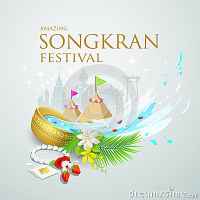 Songkran festival water splash of Thailand Vector Illustration