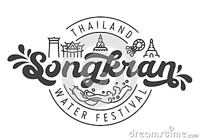 Songkran thailand water festival logotype design with linear icon Vector Illustration