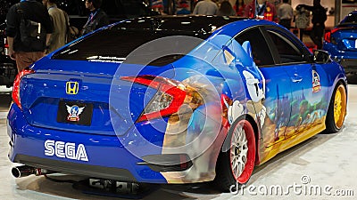 Sonic the Hedgehog Honda Civic at SEMA. Editorial Stock Photo