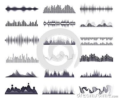 Sonic lines. Voice recordings soundwave or music spectrum waves, sound levels audio podcast and radio frequency Vector Illustration