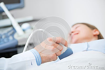 Sonogram procedure at modern hospital Stock Photo