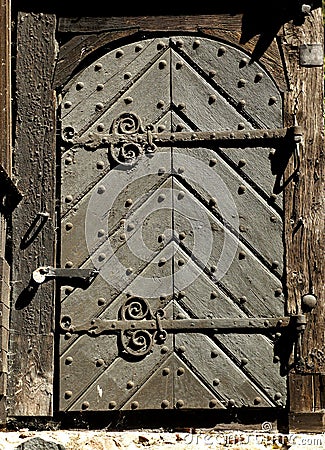 Old medieval house metal door. Old town Riga, Latvia Stock Photo