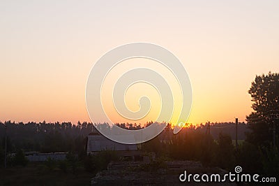 Rustic Dawn: Summer Sunrise over Brusyliv Countryside Stock Photo