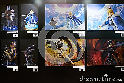 Anime posters on display at Sony Expo 2019 Editorial Stock Photo