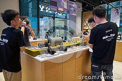 People seen in Sony Store at UpperHills Editorial Stock Photo