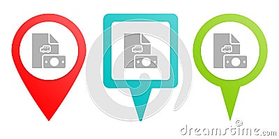 Soot, car, insurance, policy. Multicolor pin vector icon, diferent type map and navigation point Stock Photo