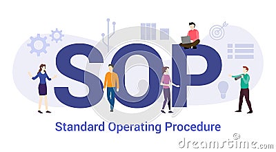 Sop standard operating procedure concept with big word or text and team people with modern flat style - vector Cartoon Illustration