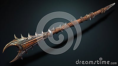 Fantasy Spiked Weapon With Long Wooden Handle Stock Photo
