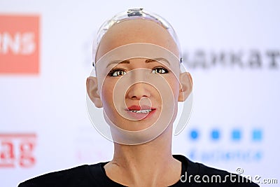 Sophia humanoid robot at Open Innovations Conference at Skolokovo technopark Editorial Stock Photo