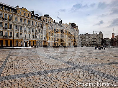 Sophia square in the city of Kiev. Old houses, tiled street Editorial Stock Photo