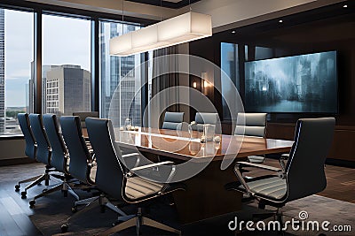 Boardroom scene illustrates the vision of success in the corporate world. AI Generated Stock Photo