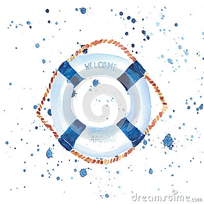 Sophisticated cute graphic lovely beautiful wonderful summer sea fresh marine cruise colorful lifebuoy watercolor Cartoon Illustration