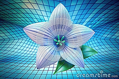 A Sophisticated Digital Visualization of a Platycodon Flower Intersecting Geometric Lines Create an Elegant Ornate 3D Cartoon Illustration