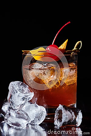 sophisticated elegant negroni cocktail with cherry Stock Photo