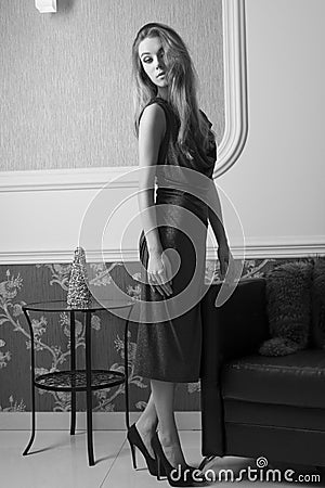 Sophisticated elegant woman in black and white Stock Photo