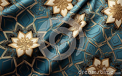 Sophisticated Geometric Floral Design on Silken Material Stock Photo