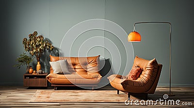 Sophisticated living room design with stylish leather armchairs AI Generated Stock Photo