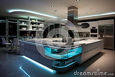 Sophisticated Modern kitchen interior smarthome. Generate Ai Stock Photo