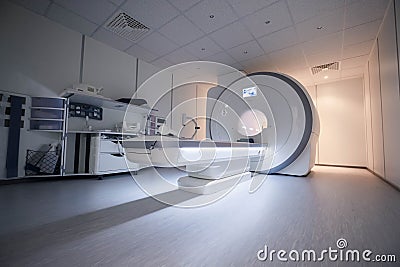 A sophisticated MRI Scanner at hospital. MRI machine. Hospital interior. Stock Photo