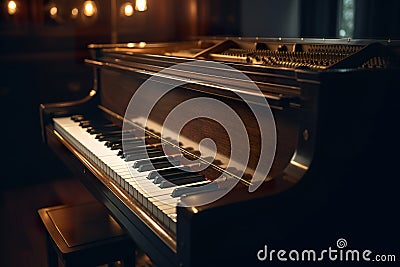 Sophisticated piano illuminated by lovely light. Cartoon Illustration