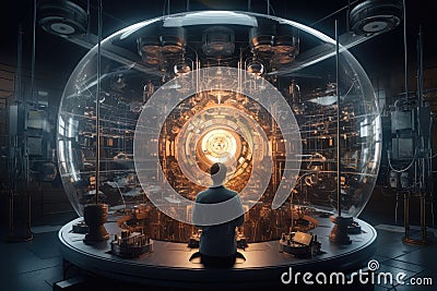 sophisticated quantum computing laboratory with intricate machinery and futuristic user interfaces, Ai generated Stock Photo