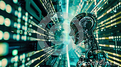 Sophisticated Robot Engaged in Machine Learning. Generative ai Cartoon Illustration