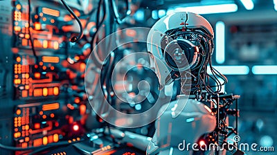 Sophisticated Robot Engaged in Machine Learning. Generative ai Cartoon Illustration