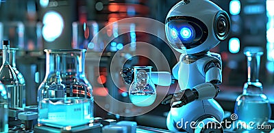 a sophisticated robot seamlessly assists scientists in conducting experiments, using precise measurements and expertly Stock Photo