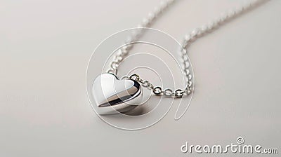 A sophisticated silver heart pendant on a delicate chain, capturing the essence of timeless affection and cherished moments Stock Photo