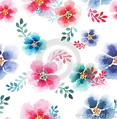 Sophisticated tender beautiful floral herbal artistic gorgeous colorful mallow with colorful leaves and streaks pattern watercolor Cartoon Illustration